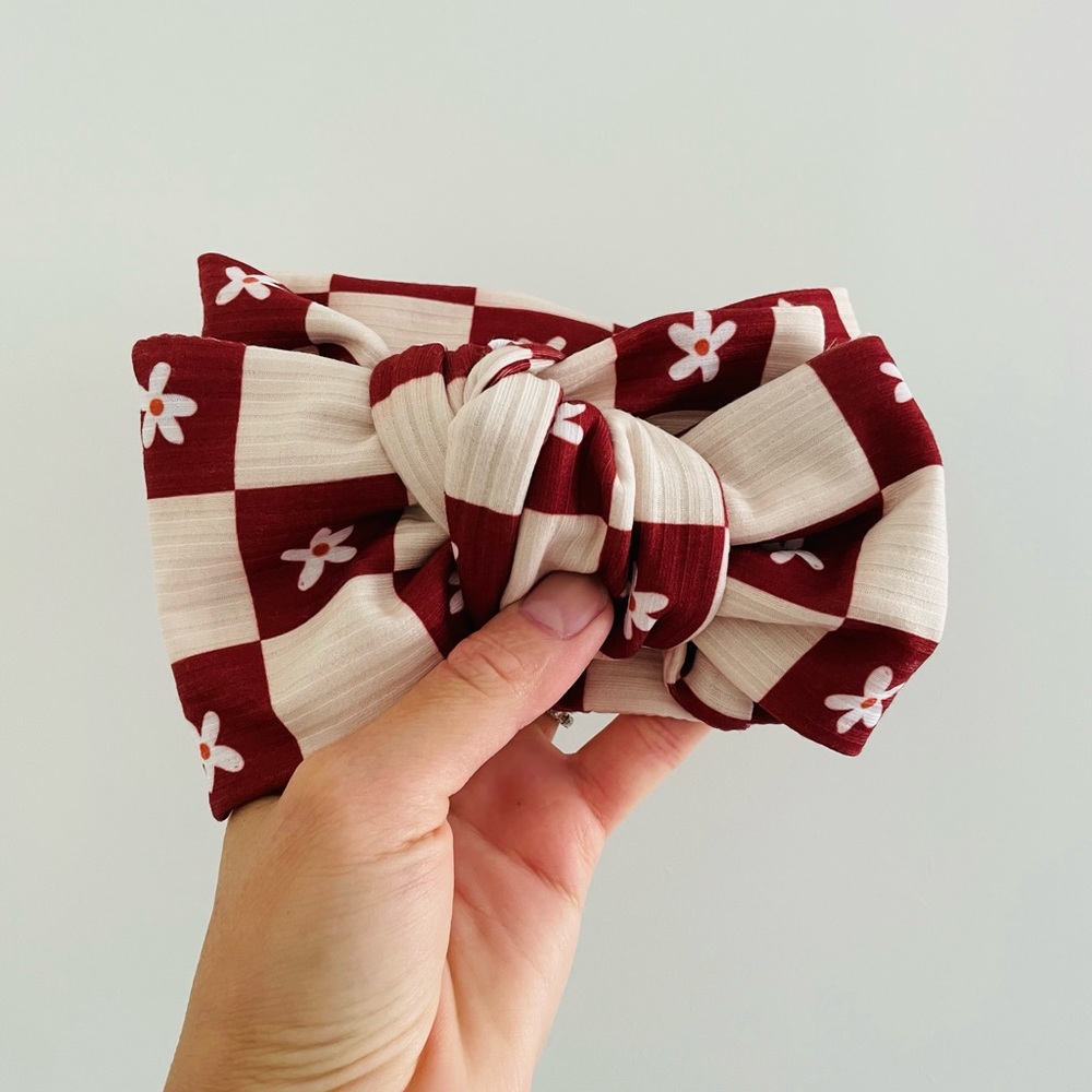 🎀👧🏻💕 Handmade Boho Checkered FlowersOversized Top Knot Headband